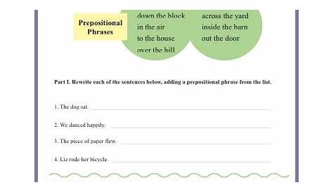 grade 4 prepositional phrases worksheet