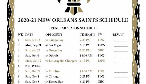 Printable 2020-2021 New Orleans Saints Schedule