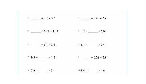 subtraction of decimals worksheets grade 6