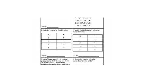 functions math worksheets 8th grade