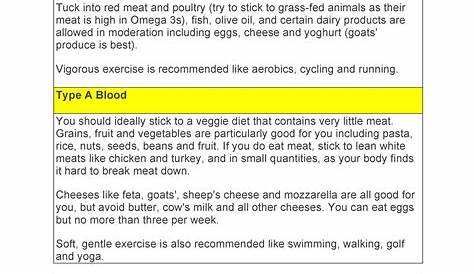 blood type a diet food list pdf chart