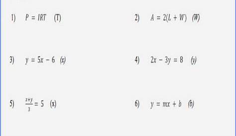 literal equation worksheet