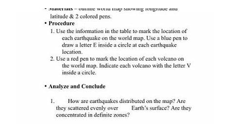 mapping earthquakes and volcanoes worksheet answer key