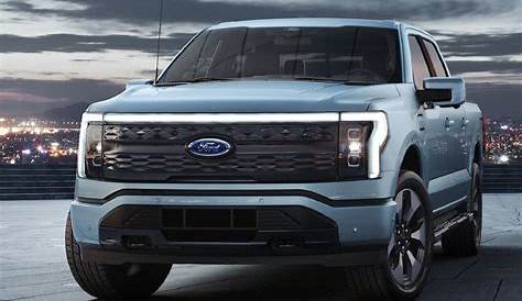 the new ford f - 150 pickup truck is shown in front of a cityscape