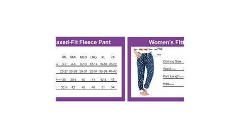 women's pajama pants size chart