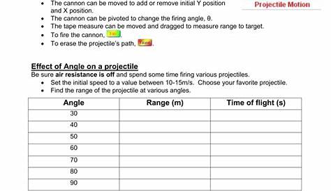 projectile motion worksheets with answers