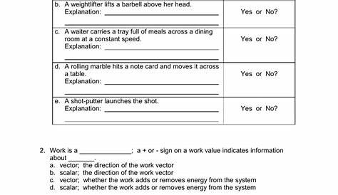 Energy Worksheet 6 Work