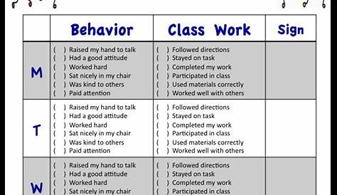 My weekly behavior checklist for students' social and academic