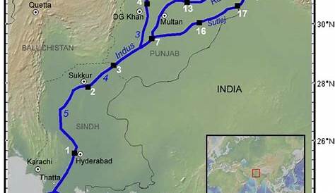 The Indus River system, and the locations of irrigation barrages and
