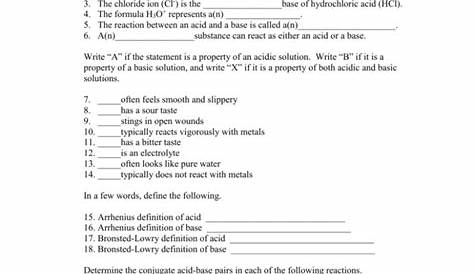 Defining Acids and Bases worksheet