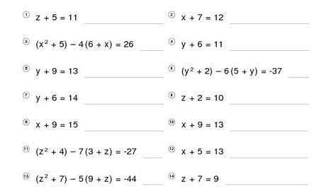 Equations In One Variable Worksheets