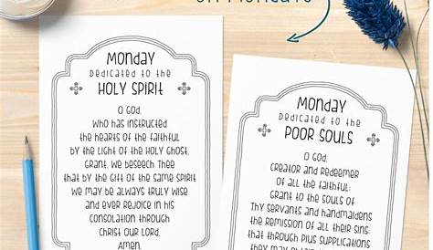 Printable Catholic Prayer Cards for Each Day of the Week - Set of 14