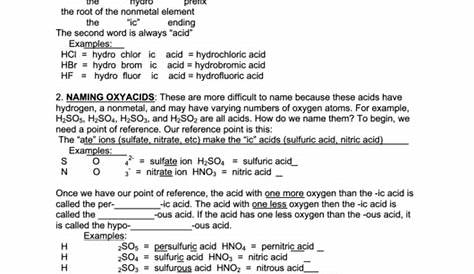 Naming Acids Worksheet printable pdf download