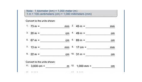 Grade 5 Math Worksheets: Convert metric lengths (mm, cm, m, km) | K5