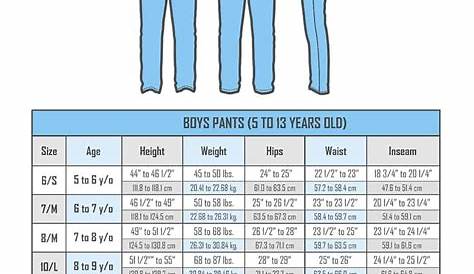 youth pant size chart