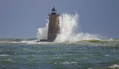 Whaleback Lighthouse, Kittery, Maine, during an extreme high tide