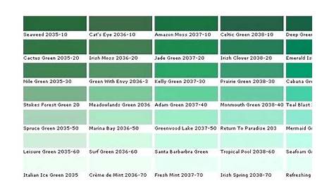 green color chart with names