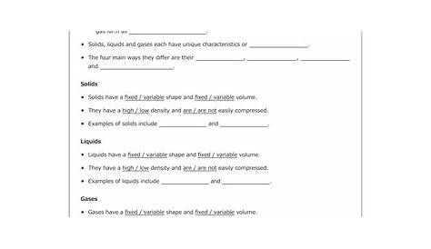 liquids and solids worksheet answers
