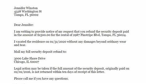 Rental Deposit Refund Letter Sample