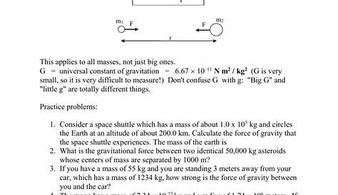 Law Of Universal Gravitation Worksheet Answers
