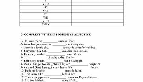 possessive adjectives worksheet 6th grade
