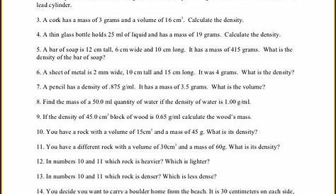 8th Grade Density Practice Problem Worksheet Answers Uncategorized