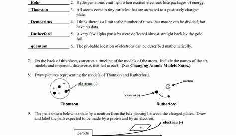 history of an atom worksheets