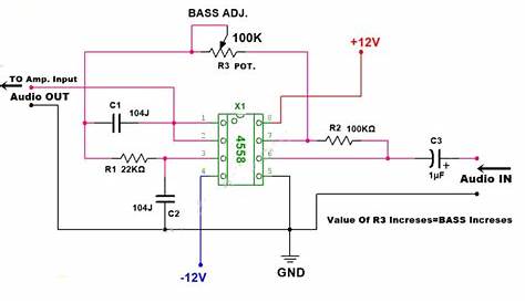 4558 IC Subwoofer Bass Booster Circuit diagram | 4558 IC Circuit