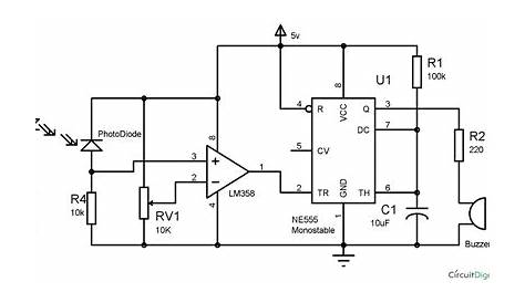Infrared (IR) Based Security Alarm Circuit using 555 Timer IC & LM358