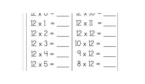 Free 3rd Grade Multiplication Math Worksheet - Multiply By 12