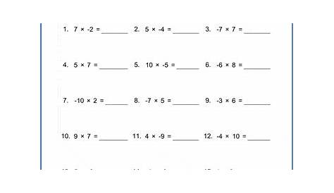 integer multiplication and division worksheets