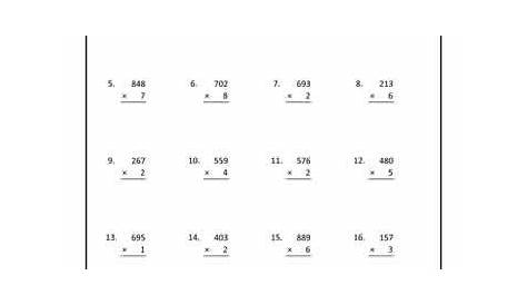 3 Digit by 1 Digit Multiplication Worksheets