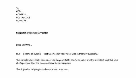 complimentary hotel stay letter template