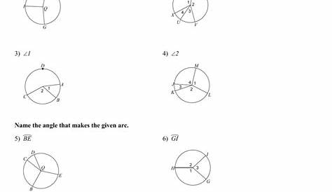 worksheet central angles and arcs