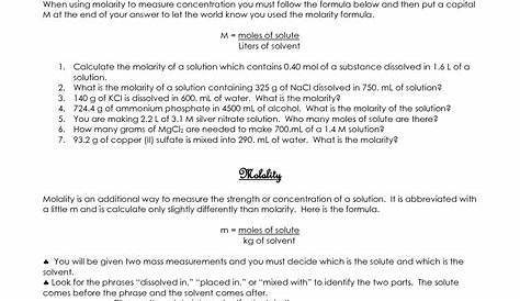 molarity dilution worksheet
