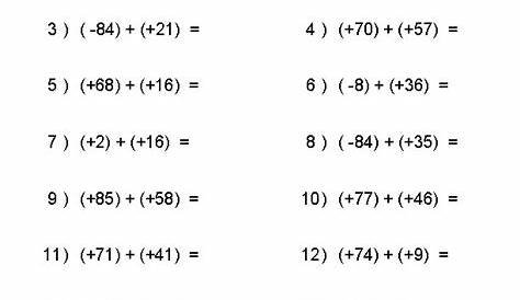 integers worksheets with answers