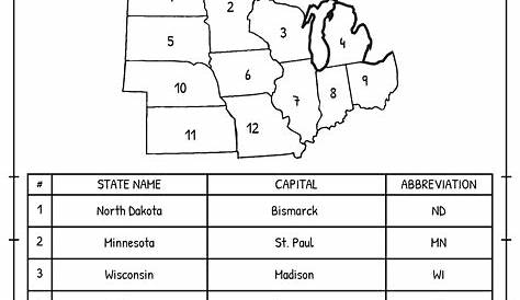 midwest states worksheet