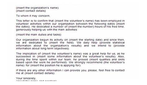 confirmation of volunteer hours sample letter