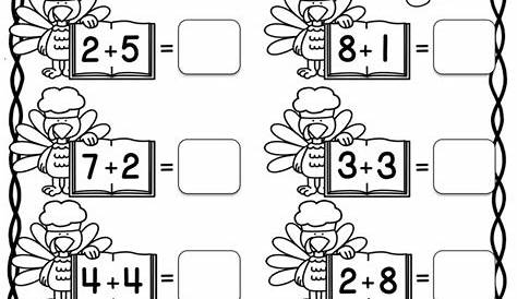 Thanksgiving Addition - Adding Within 10 | Kindergarten math worksheets