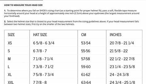 shoei helmet size chart