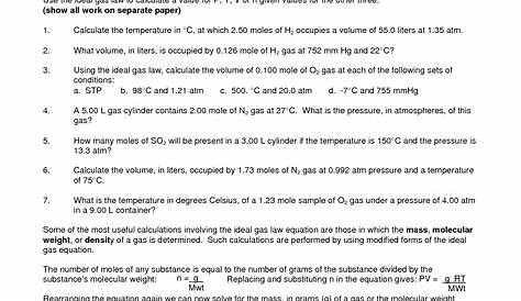 gas law worksheet answers