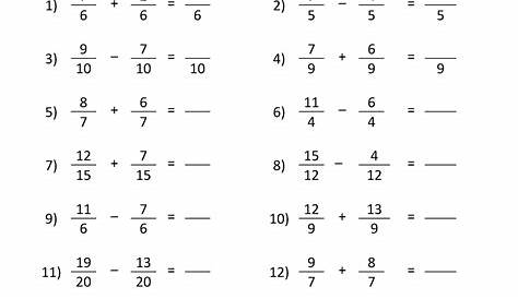 subtracting fractions with same denominator worksheets