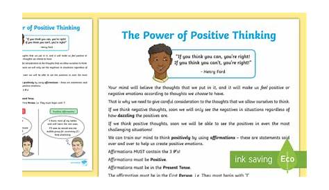 positive thinking worksheets for adults