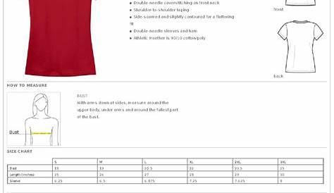 fruit of the loom tee shirt size chart