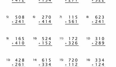 Download our free printable 3-digit addition worksheet - without