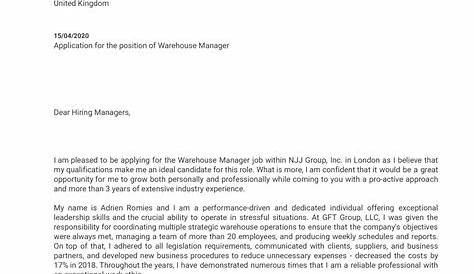 warehouse manager cover letter sample