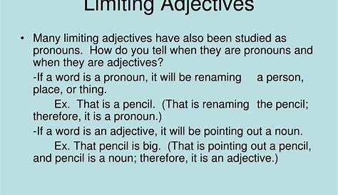 limiting and descriptive adjectives examples
