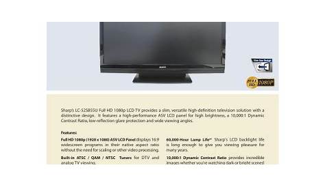 Sharp lc-52sb55u Tv Specification Guide | Manualzz