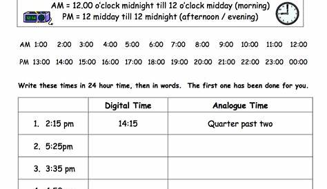 24 hour clock to 12 hour clock worksheets 258489-24 hour clock to 12