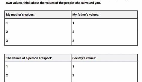 values inventory worksheets